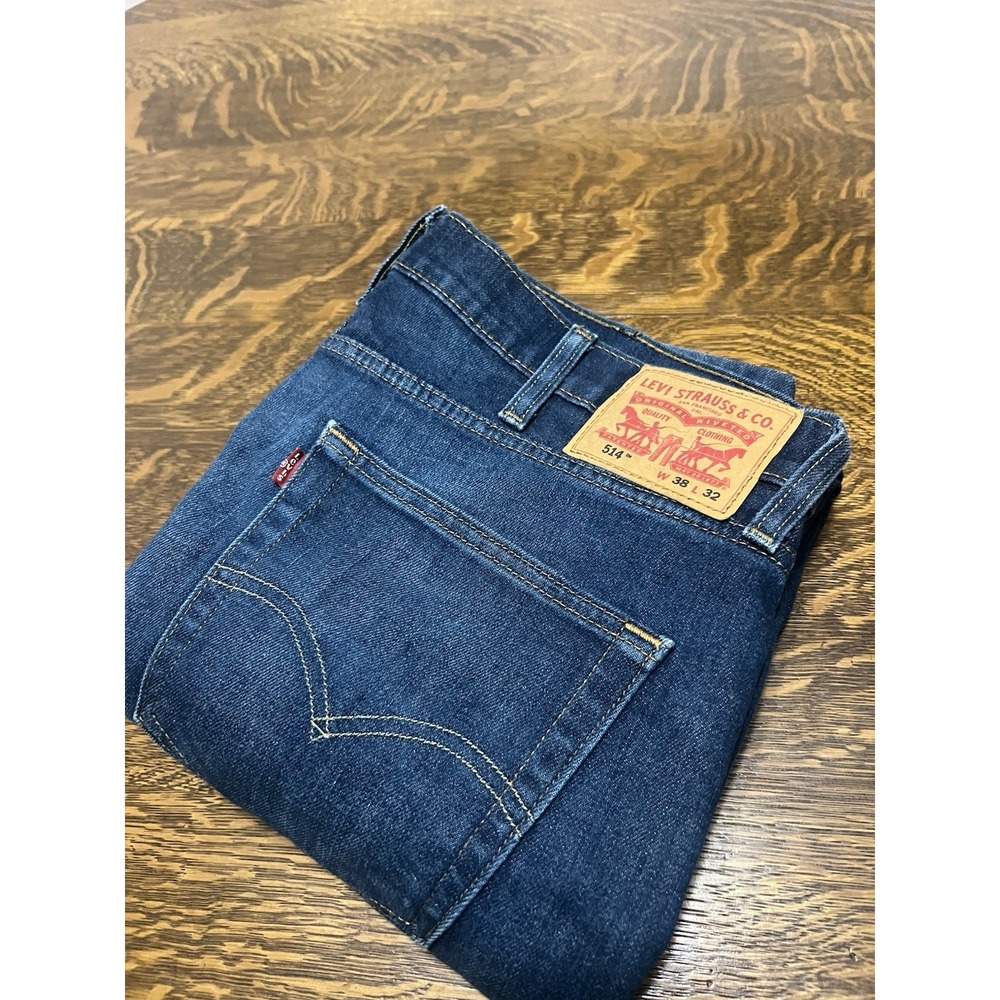 Levi's 514 Jeans Mens 38x32 Straight Fit Dark Wash Blue Denim Pants